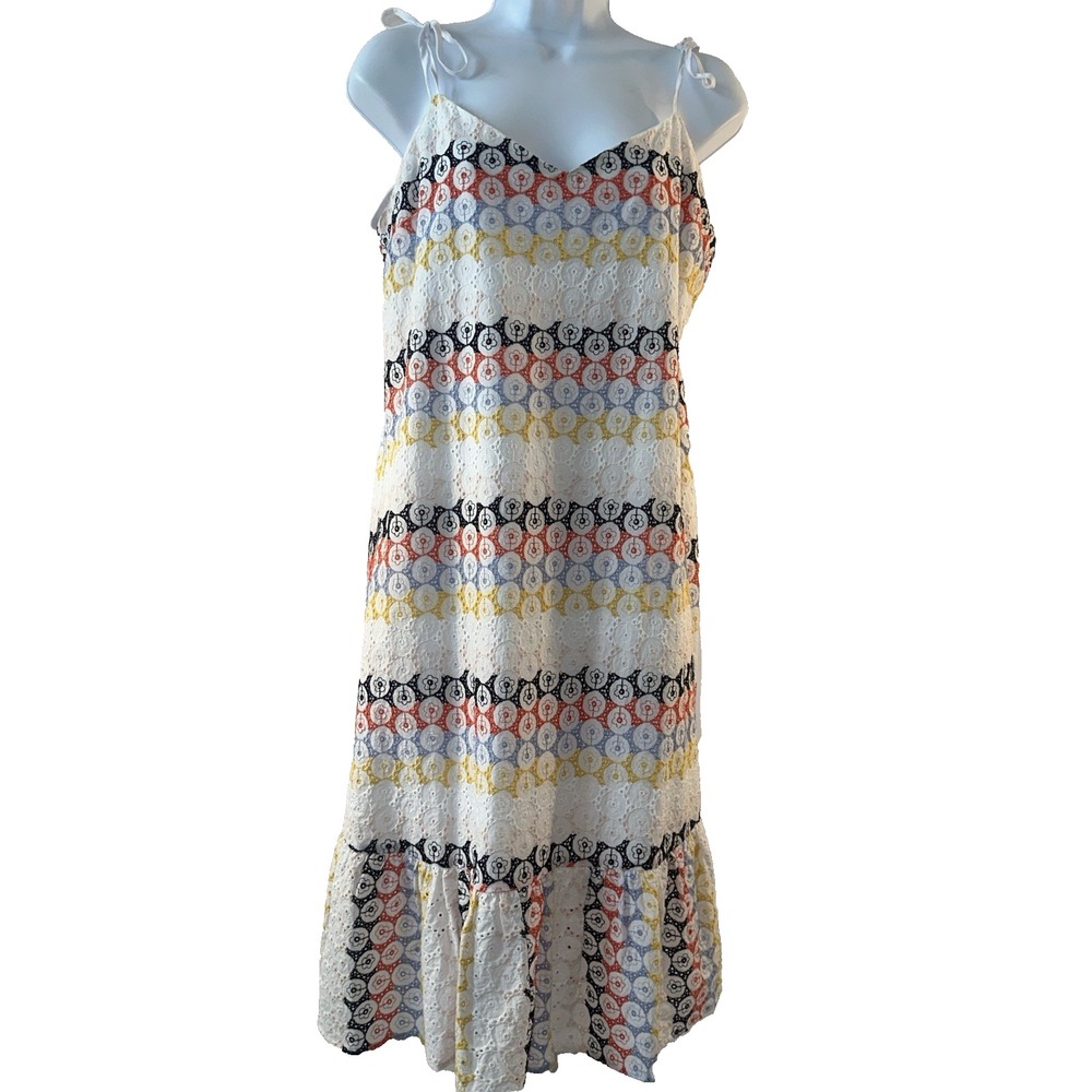 NWT English Factory Women's Sz: M White Colorful Eyelet Ruffle Mini Dress